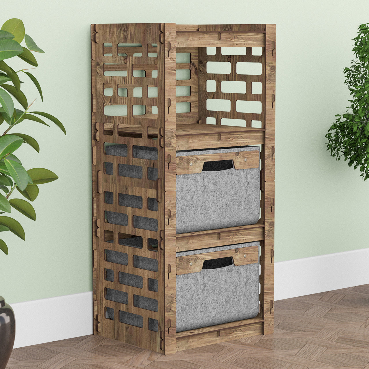 Brickwall Thin Slim 2 Drawer Unit [2 GRAY BINS]