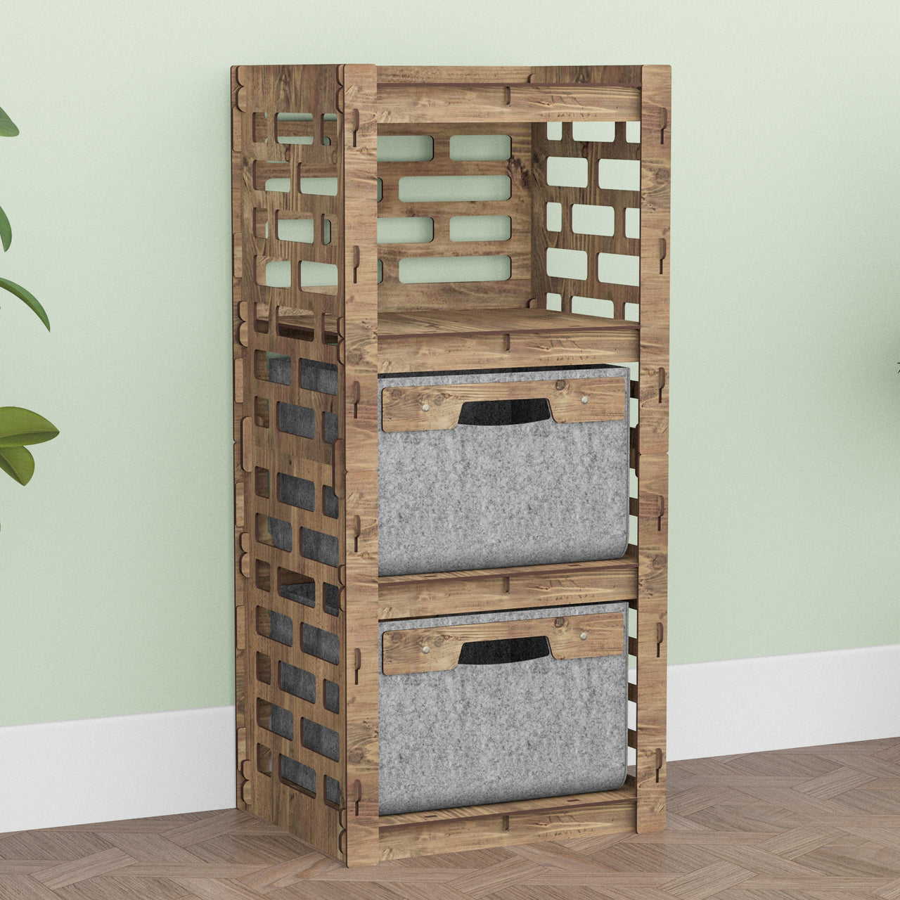 Brickwall Thin Slim 2 Drawer Unit [2 GRAY BINS]