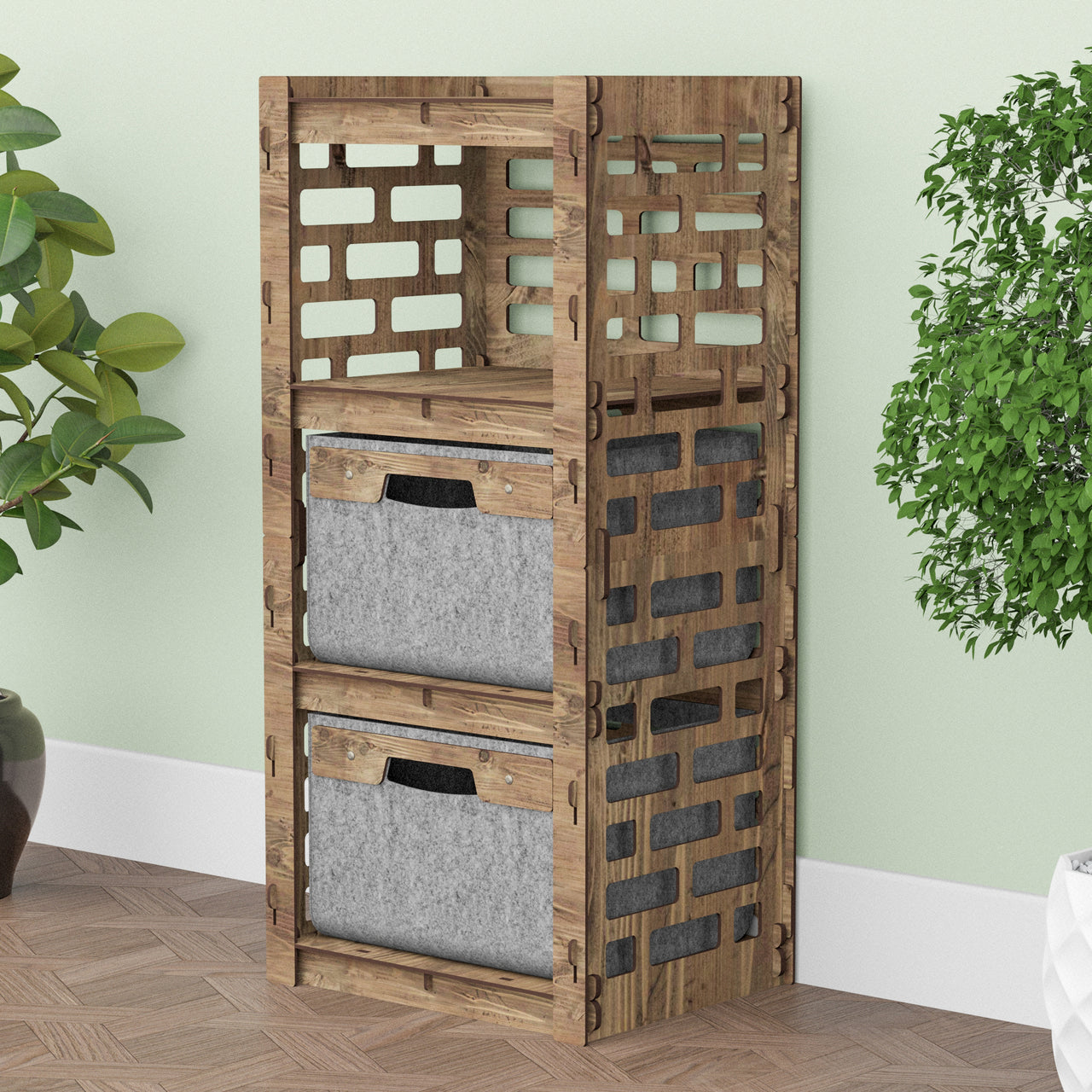 Brickwall Thin Slim 2 Drawer Unit [2 GRAY BINS]