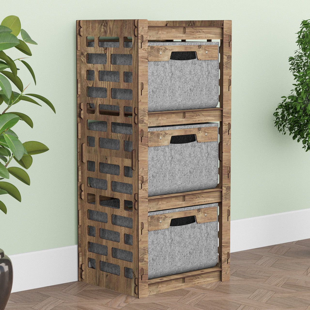 Brickwall Thin Slim 3 Drawer Unit [3 GRAY BINS]