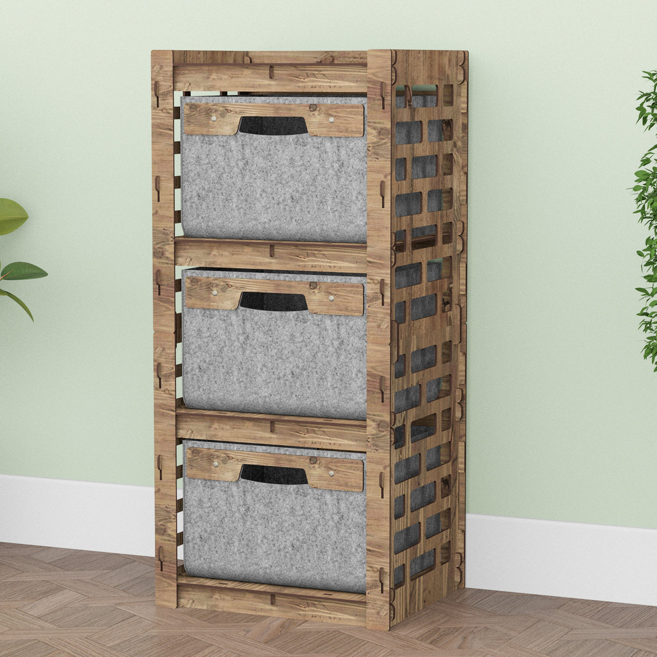 Brickwall Thin Slim 3 Drawer Unit [3 GRAY BINS]