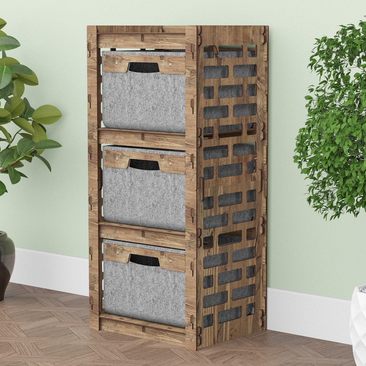 Brickwall Thin Slim 3 Drawer Unit [3 GRAY BINS]