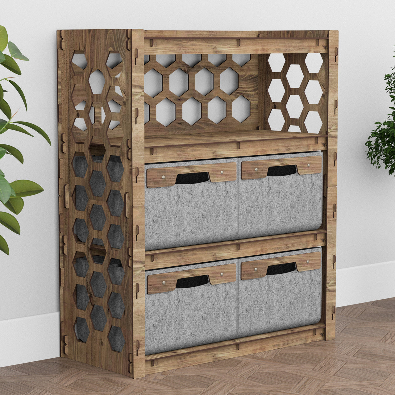 Honeycomb Dresser 4 Drawers Storage Unit [4 LARGE GRAY BINS]