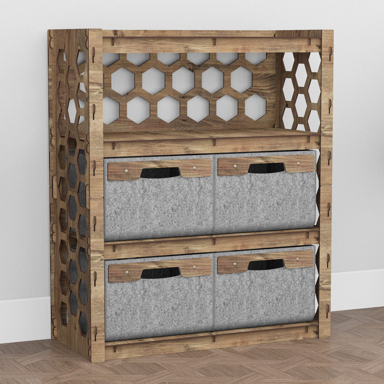 Honeycomb Dresser 4 Drawers Storage Unit [4 LARGE GRAY BINS]