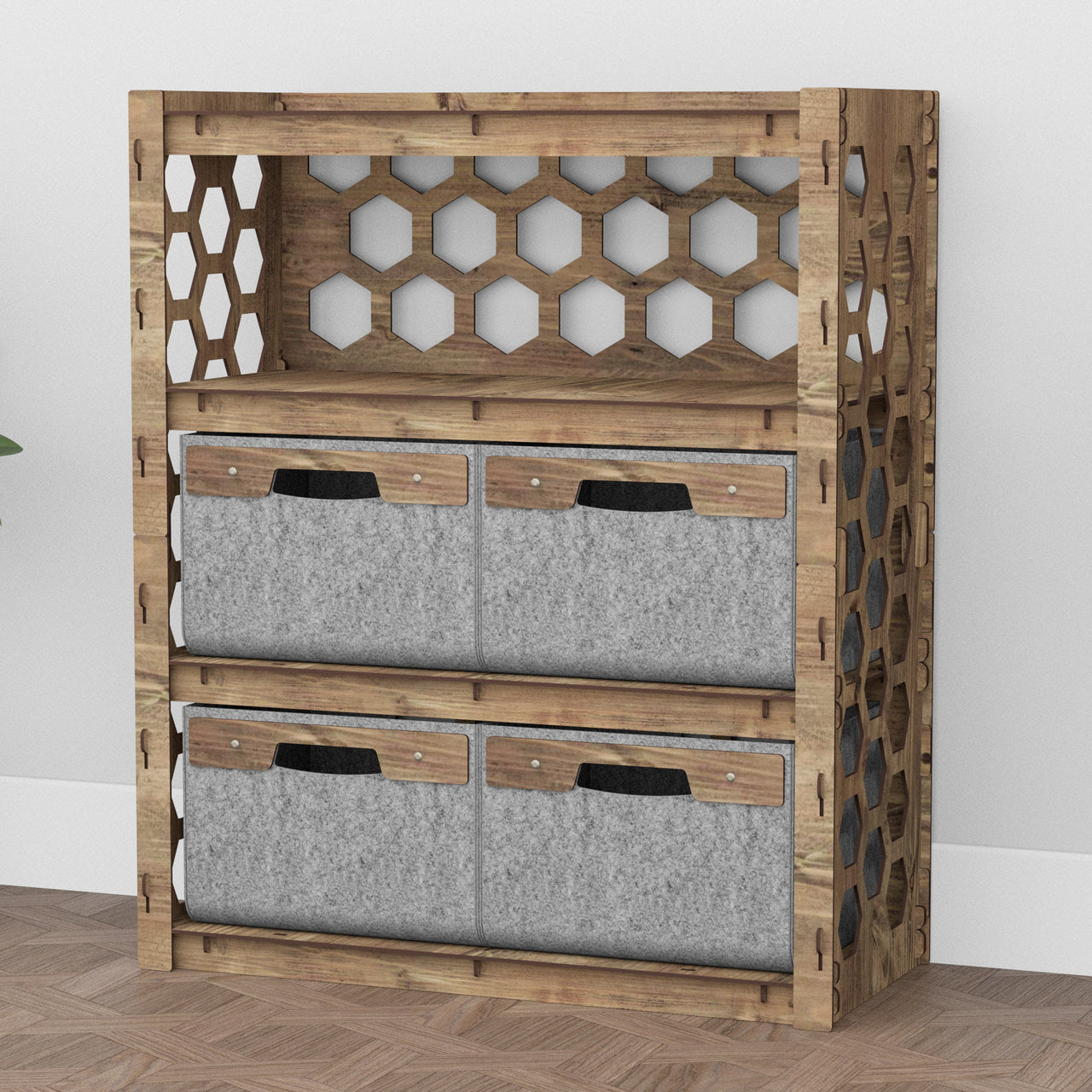 Honeycomb Dresser 4 Drawers Storage Unit [4 LARGE GRAY BINS]