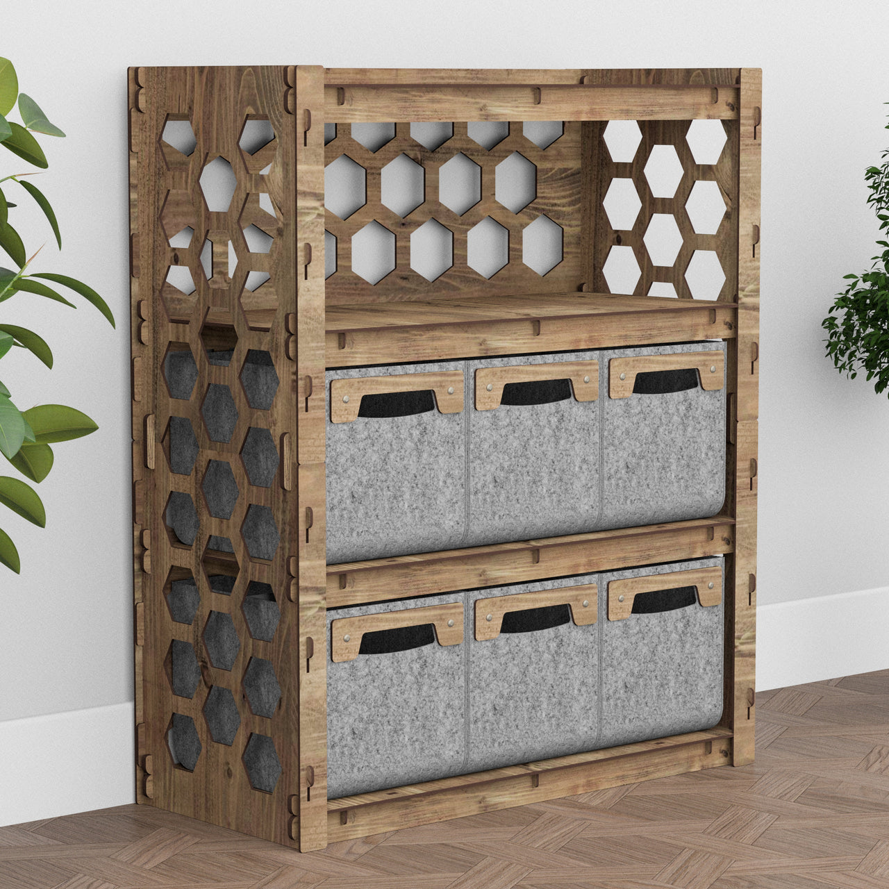 Honeycomb Dresser 6 Drawers Storage Unit [6 SMALL GRAY BINS]