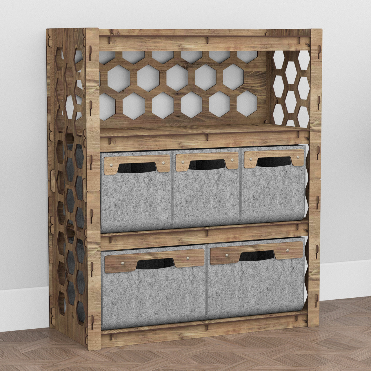 Honeycomb Dresser 5 Drawers Storage Unit [2L 3S GRAY BINS]