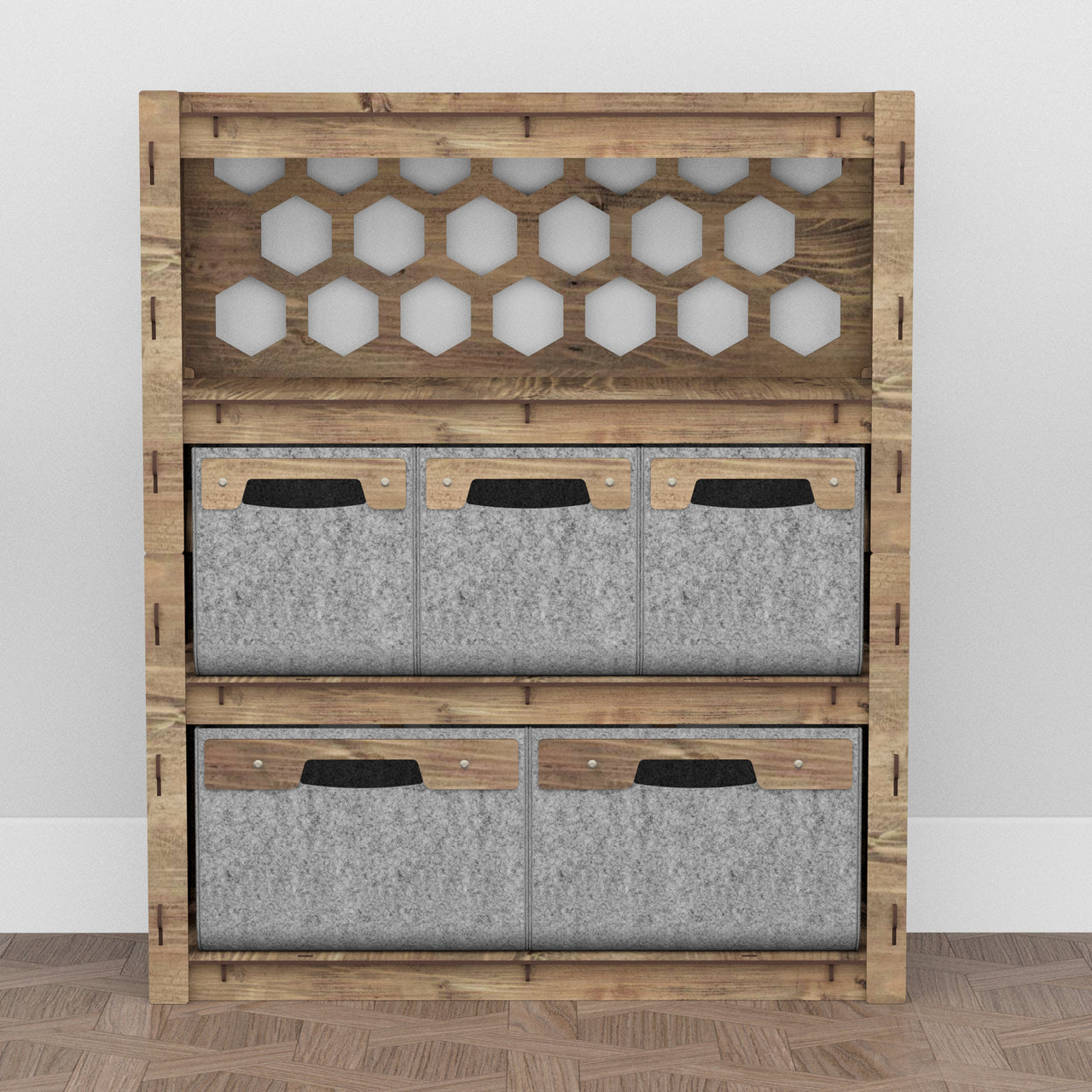 Honeycomb Dresser 5 Drawers Storage Unit [2L 3S GRAY BINS]