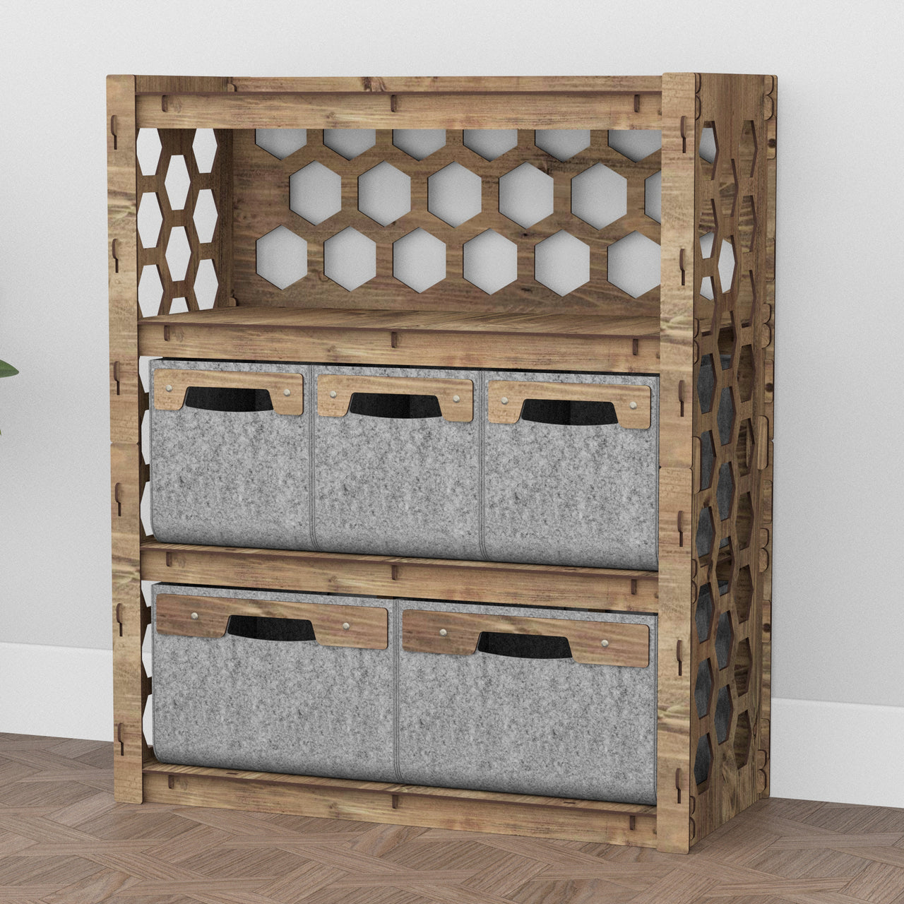 Honeycomb Dresser 5 Drawers Storage Unit [2L 3S GRAY BINS]