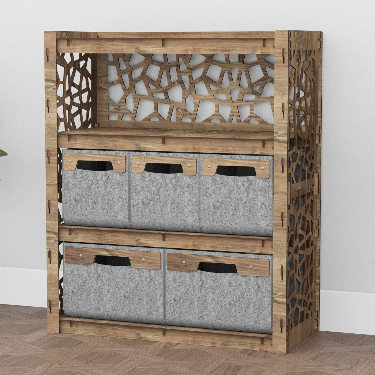 Stones Dresser 5 Drawers Storage Unit [2L 3S GRAY BINS]