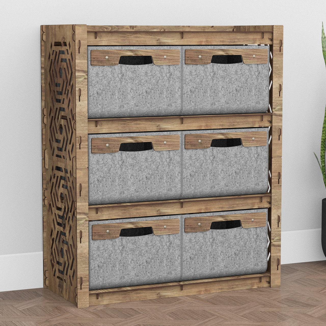 Honeycomb Chest Of 6 Drawers Storage Cabinet [6 SMALL GRAY BINS