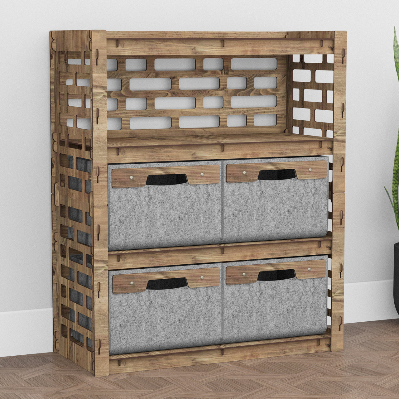 Brickwall Dresser 4 Drawers Storage Unit [4 LARGE GRAY BINS]