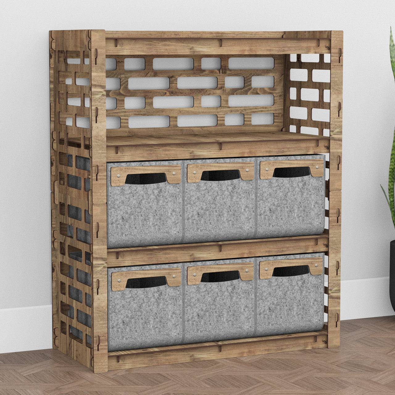 Brickwall Dresser 6 Drawers Storage Unit [6 SMALL GRAY BINS]