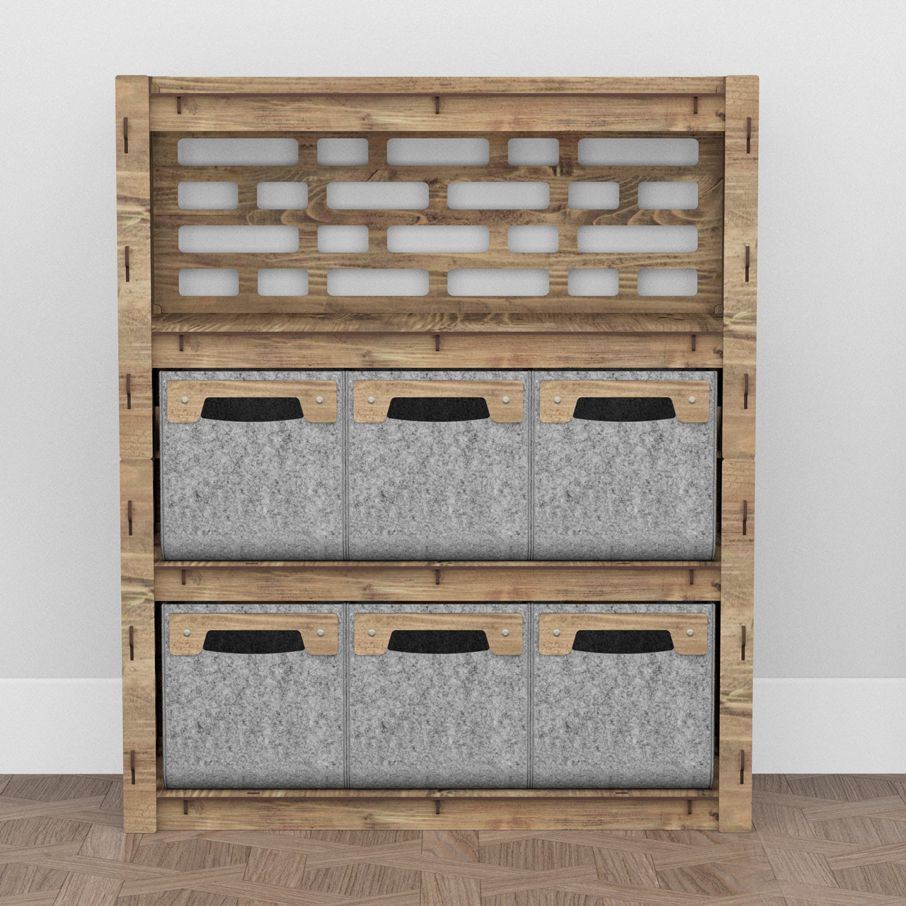 Brickwall Dresser 6 Drawers Storage Unit [6 SMALL GRAY BINS]