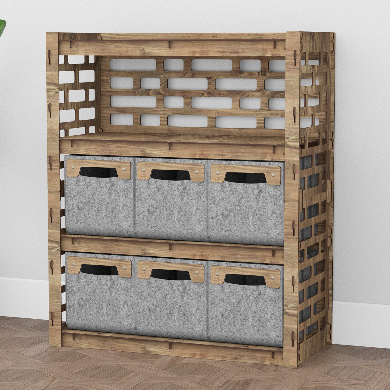 Brickwall Dresser 6 Drawers Storage Unit [6 SMALL GRAY BINS]