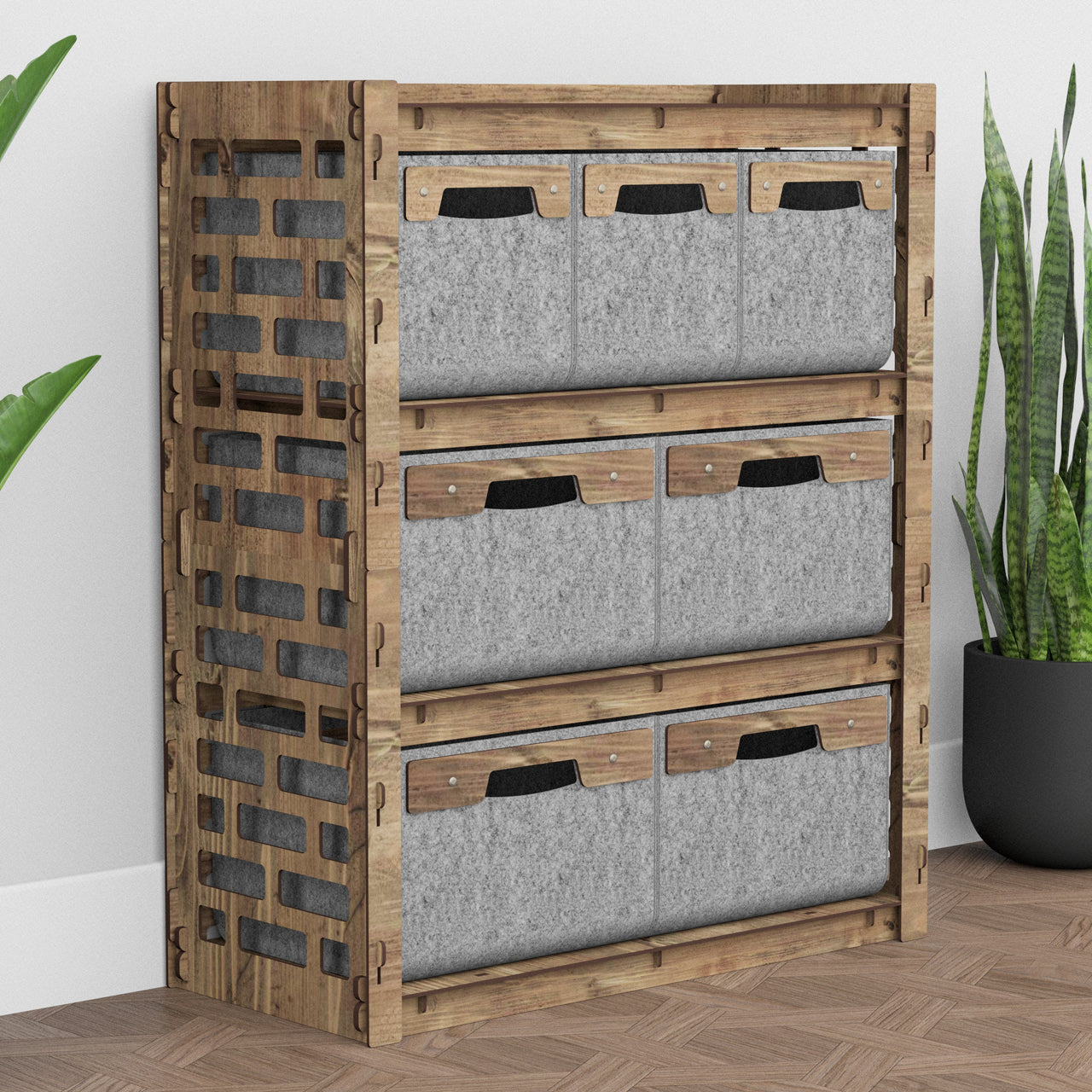 Brickwall Dresser 7 Drawers Storage Unit [4L 3S GRAY BINS]