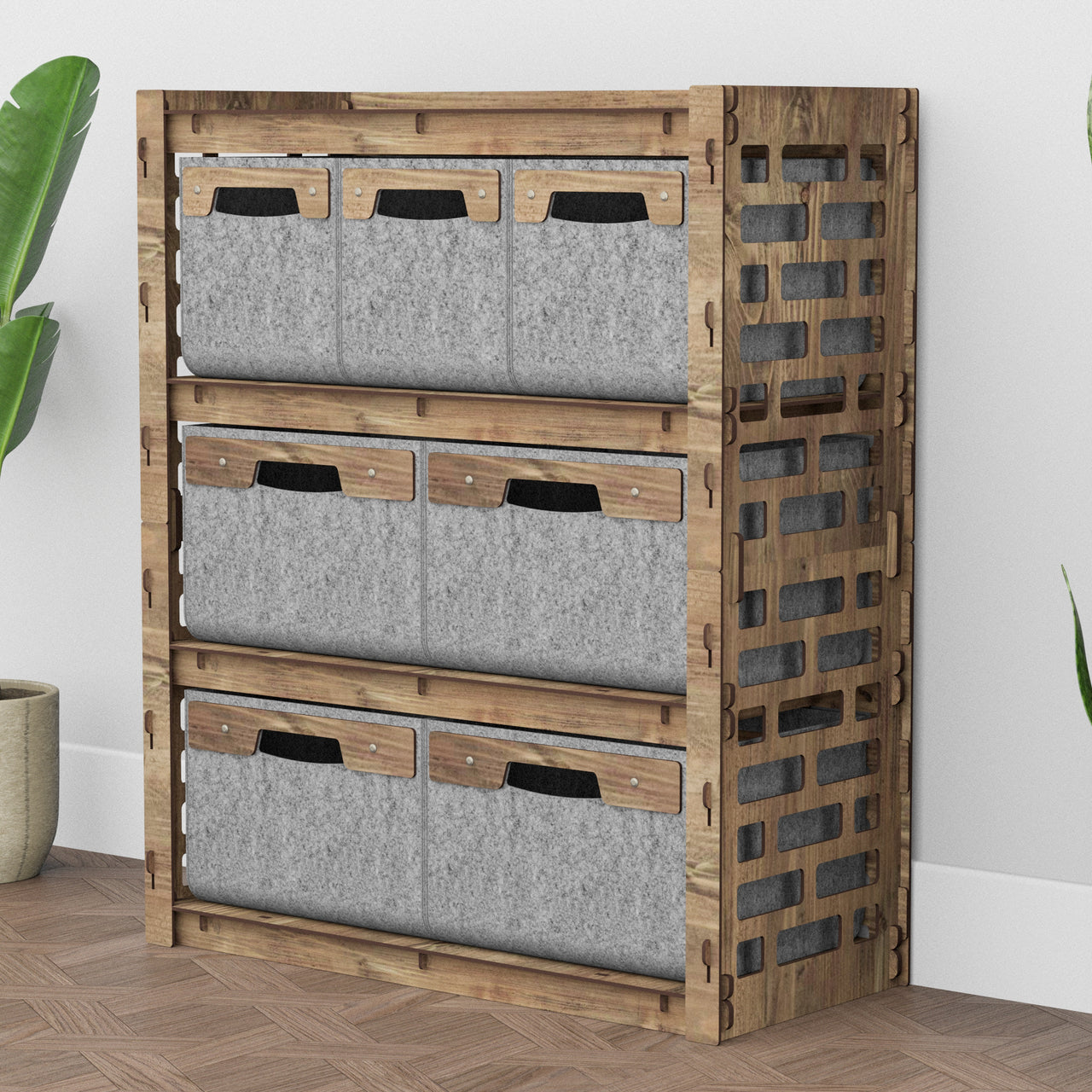 Brickwall Dresser 7 Drawers Storage Unit [4L 3S GRAY BINS]