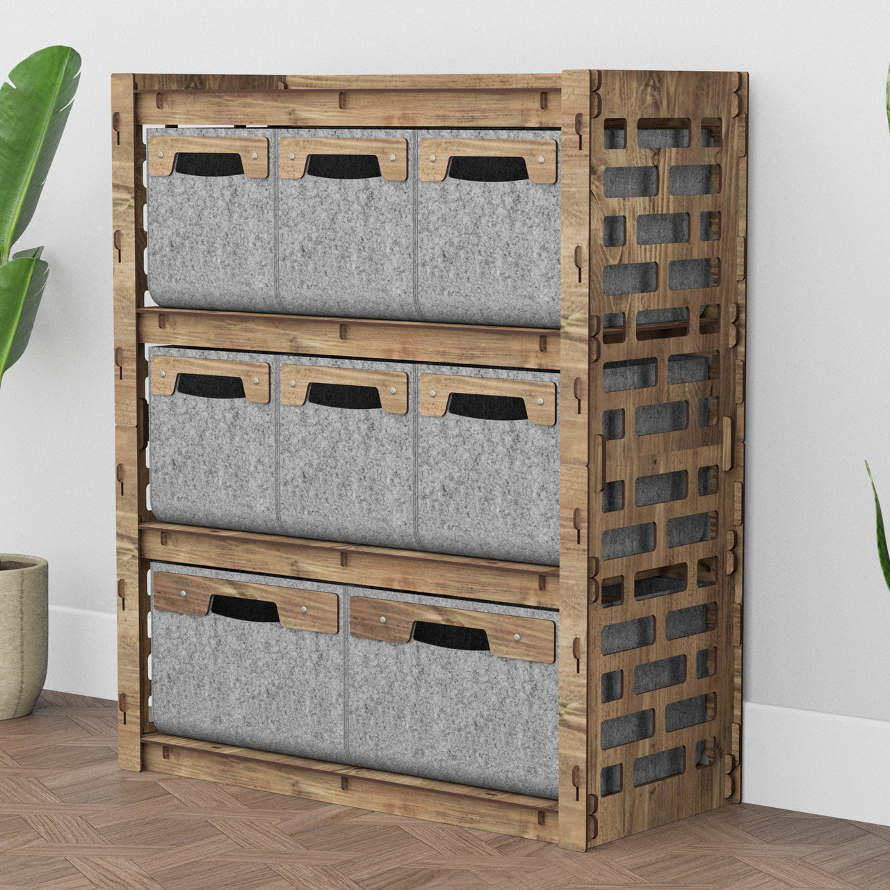 Brickwall Dresser 8 Drawers Storage Unit [2L 6S GRAY BINS]