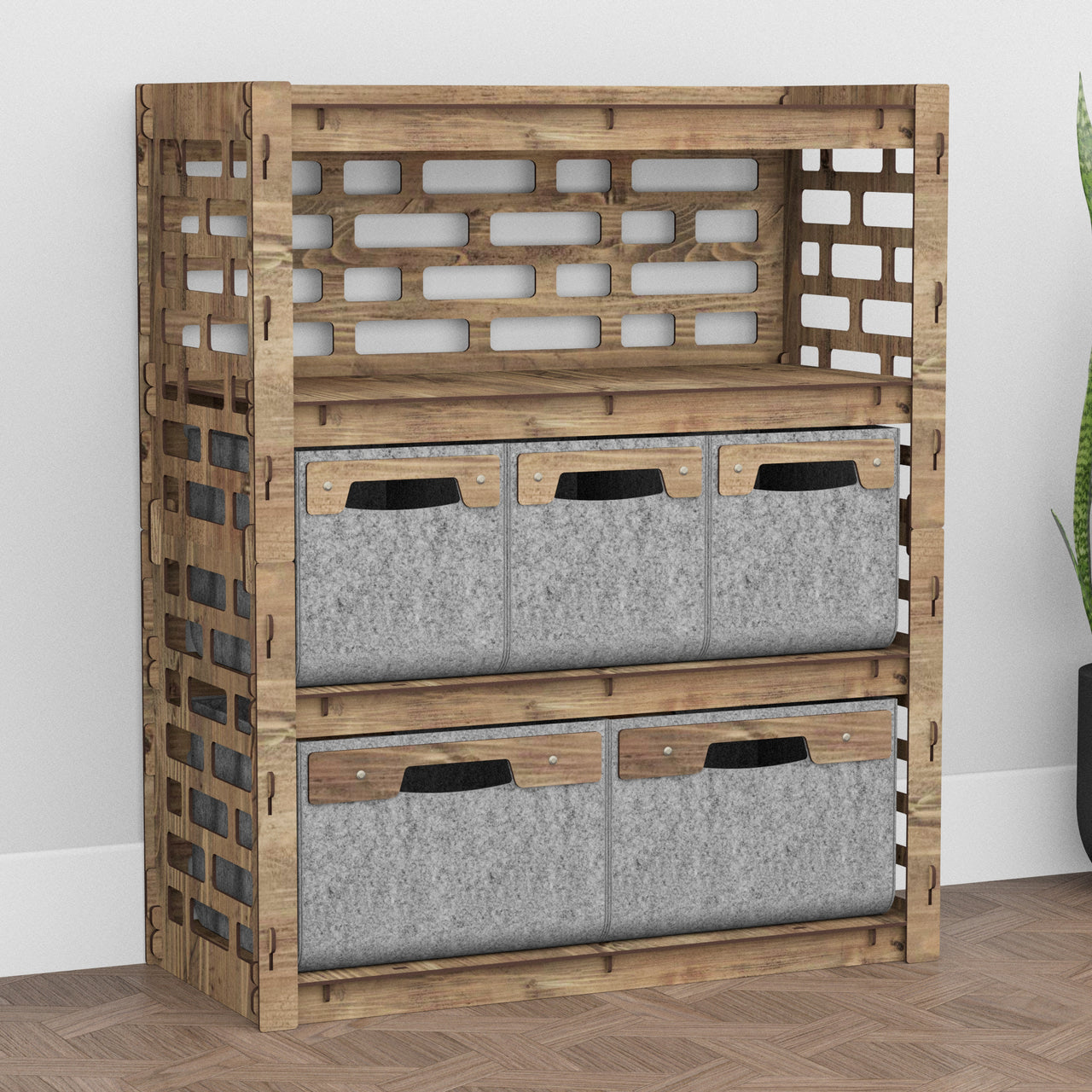 Brickwall Dresser 5 Drawers Storage Unit [2L 3S GRAY BINS]