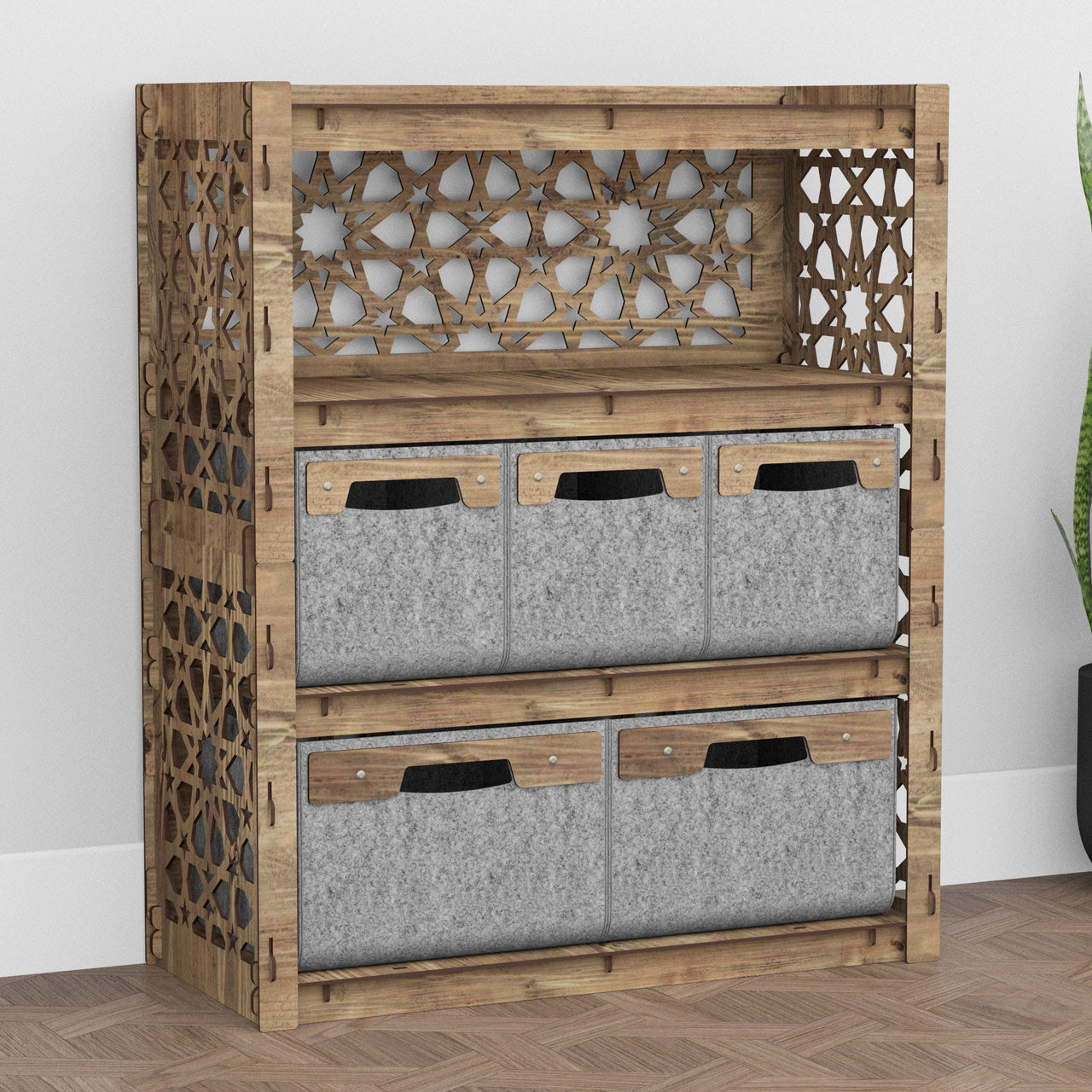 Arabic Dresser 5 Drawers Storage Unit [2L 3S GRAY BINS]