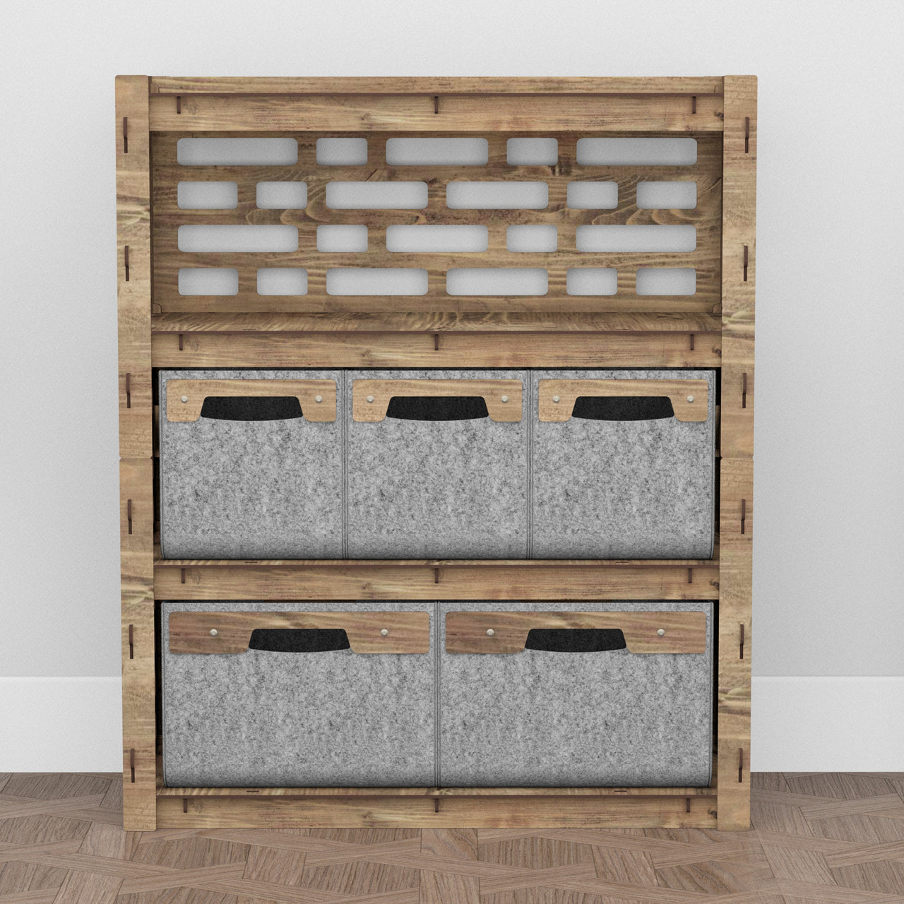 Brickwall Dresser 5 Drawers Storage Unit [2L 3S GRAY BINS]