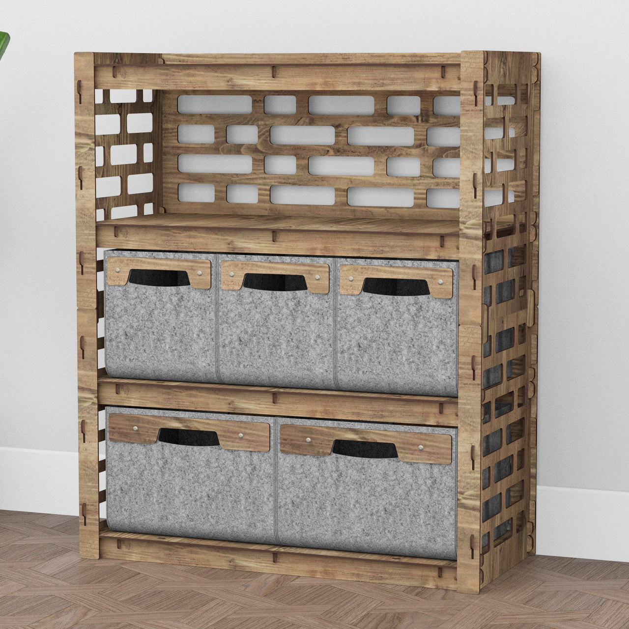 Brickwall Dresser 5 Drawers Storage Unit [2L 3S GRAY BINS]