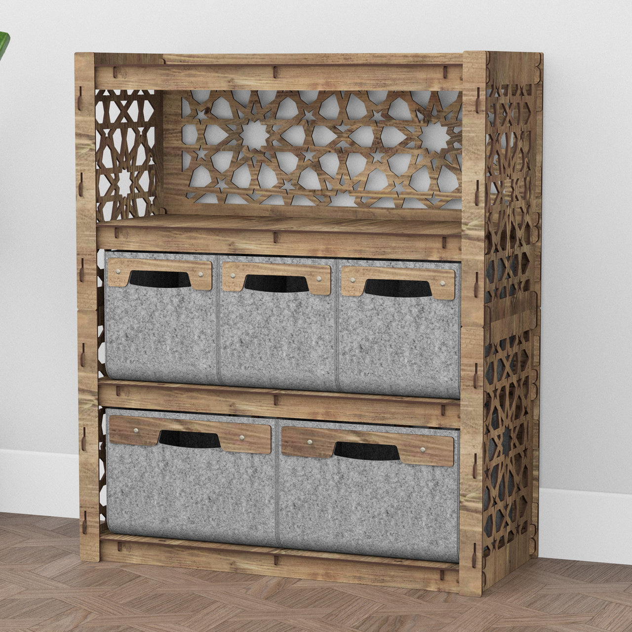Arabic Dresser 5 Drawers Storage Unit [2L 3S GRAY BINS]