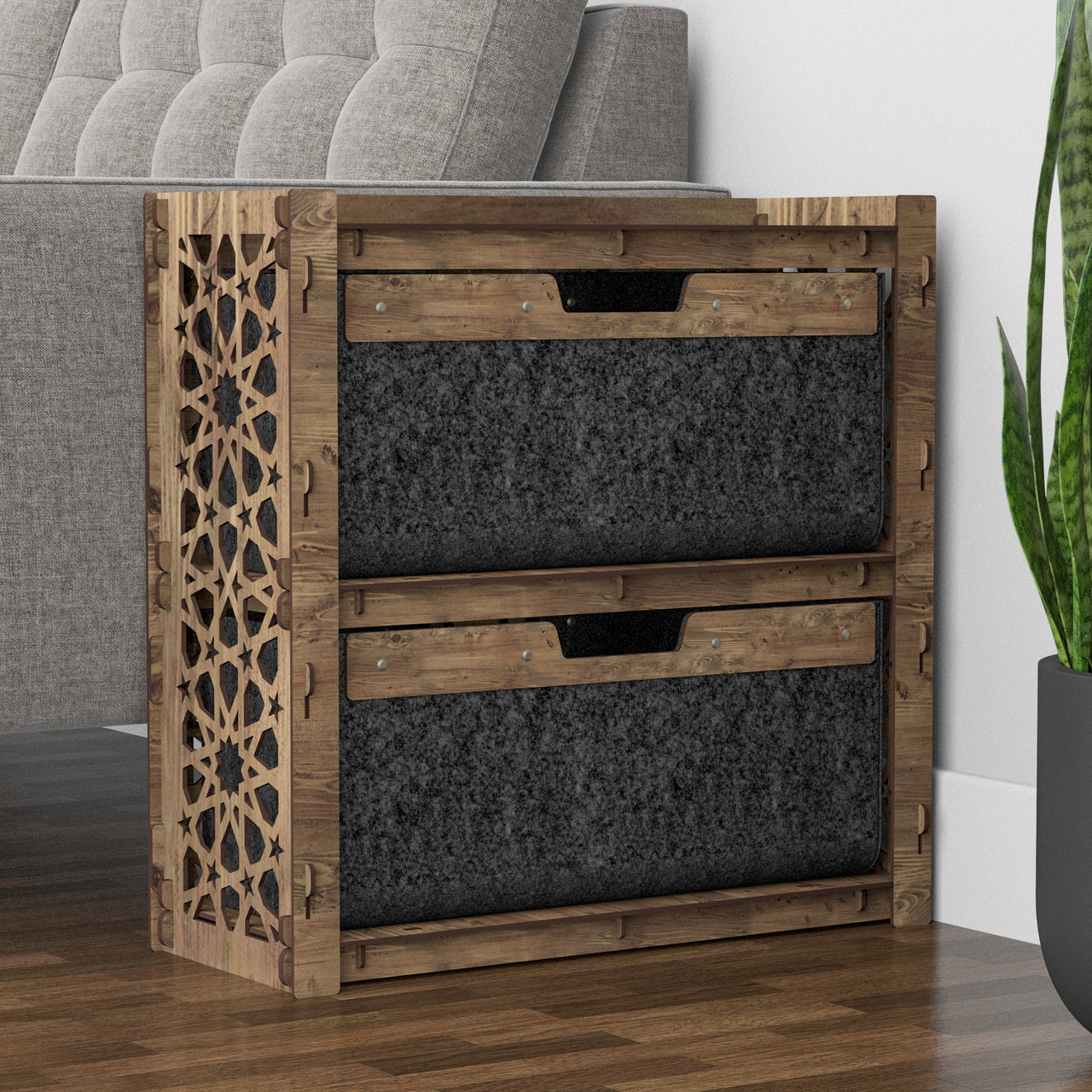 Arabic Side Table, End Table 2 Drawers [2 LARGE BLACK BINS]