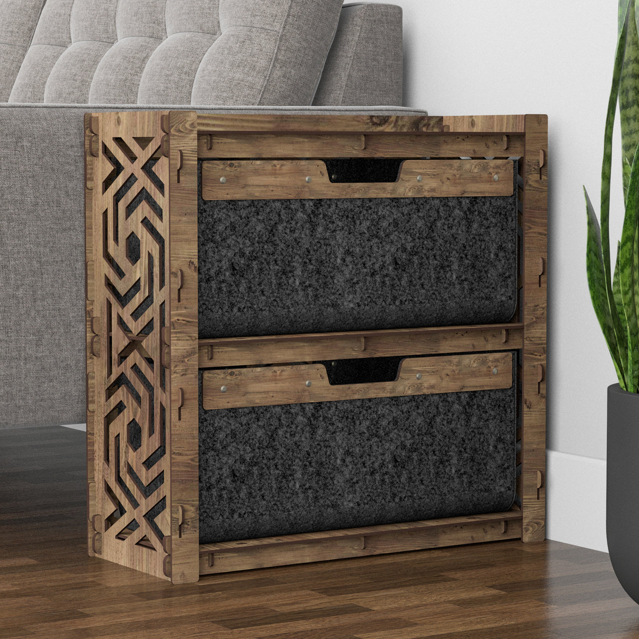 Solar Side Table, End Table 2 Drawers [2 LARGE BLACK BINS]