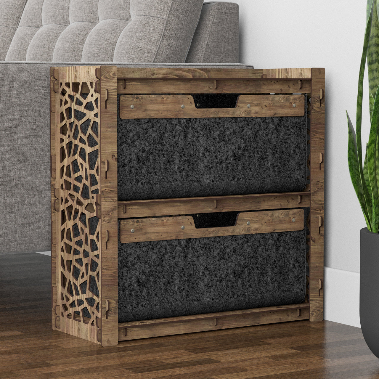 Stones Side Table, End Table 2 Drawers [2 LARGE BLACK BIN]