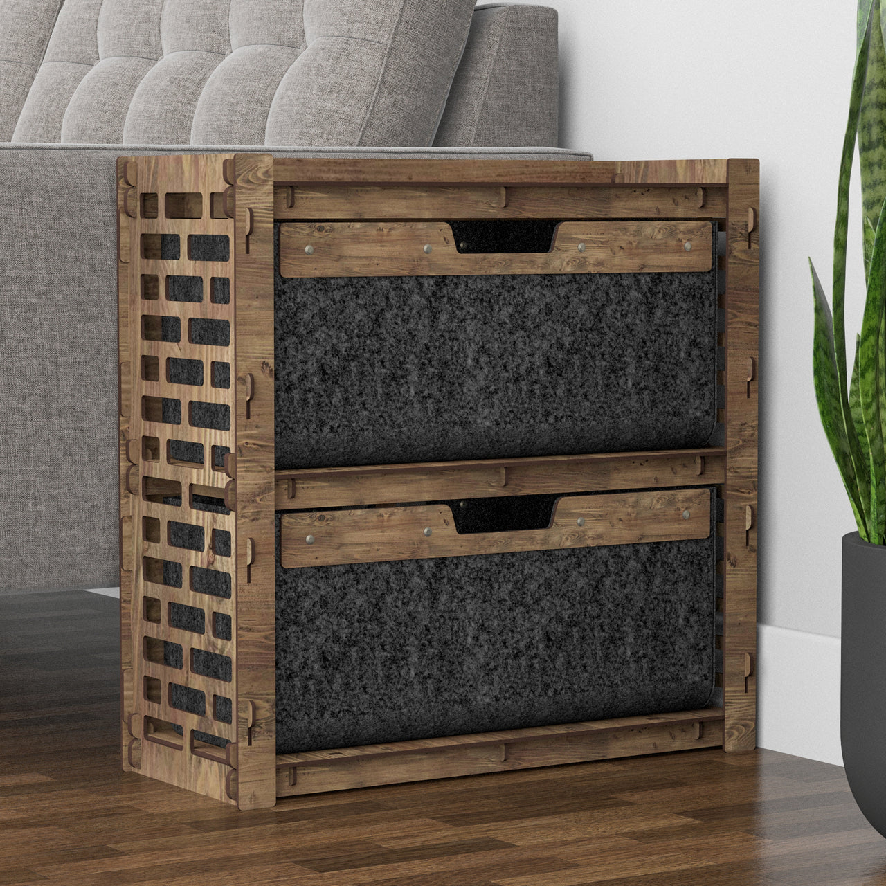 Brickwall Side Table, End Table 2 Drawers [2 LARGE BLACK BINS]