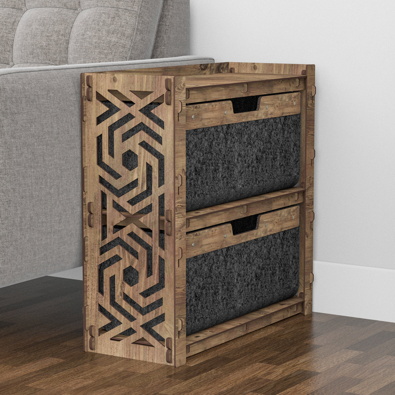 Solar Side Table, End Table 2 Drawers [2 LARGE BLACK BINS]