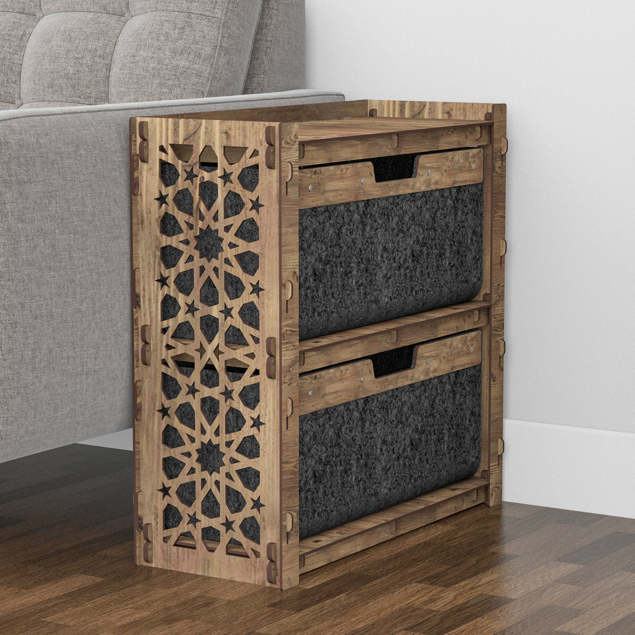 Arabic Side Table, End Table 2 Drawers [2 LARGE BLACK BINS]