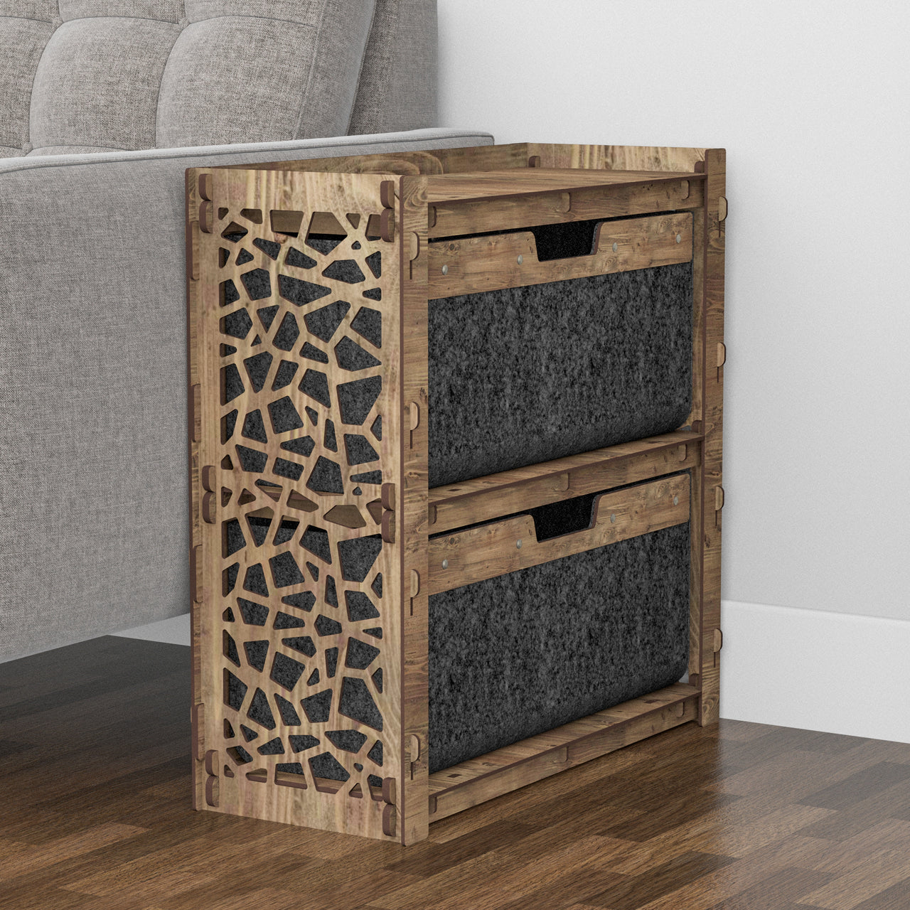 Stones Side Table, End Table 2 Drawers [2 LARGE BLACK BIN]