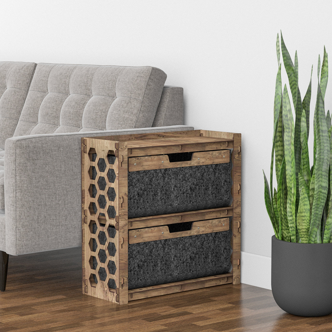 Honeycomb Side Table, End Table 2 Drawers [2 LARGE BLACK BIN]
