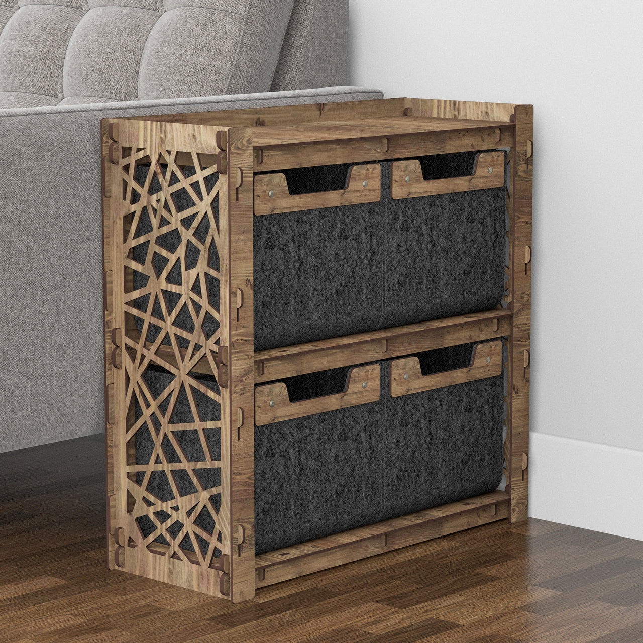 Crystals Side Table, End Table 4 Drawers [4 SMALL BLACK BINS]