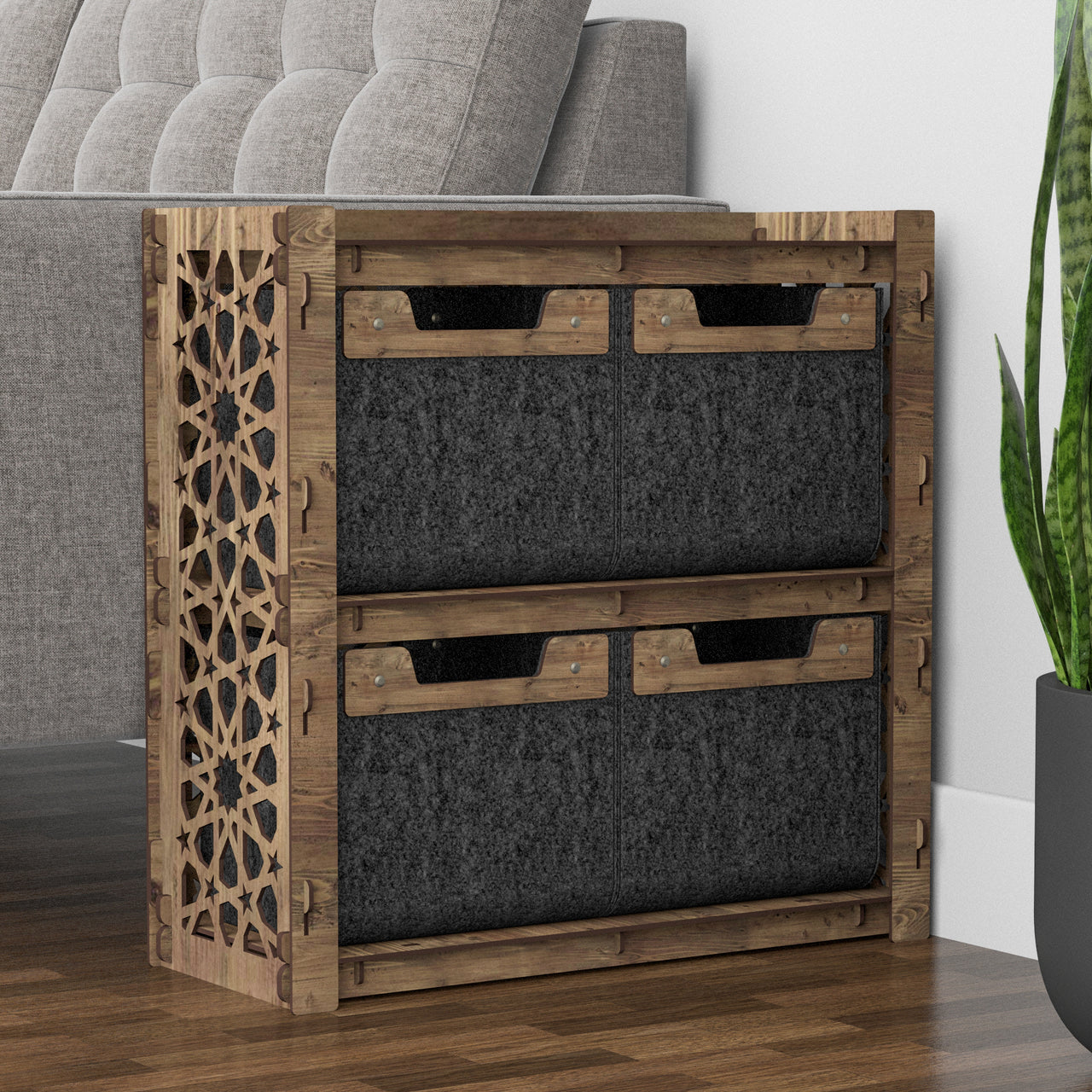 Arabic Side Table, End Table 4 Drawers [4 SMALL BLACK BINS]