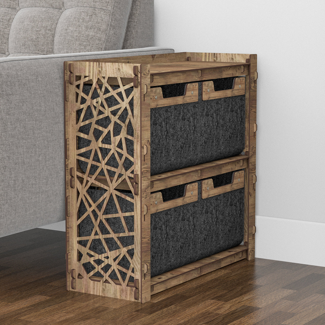 Crystals Side Table, End Table 4 Drawers [4 SMALL BLACK BINS]