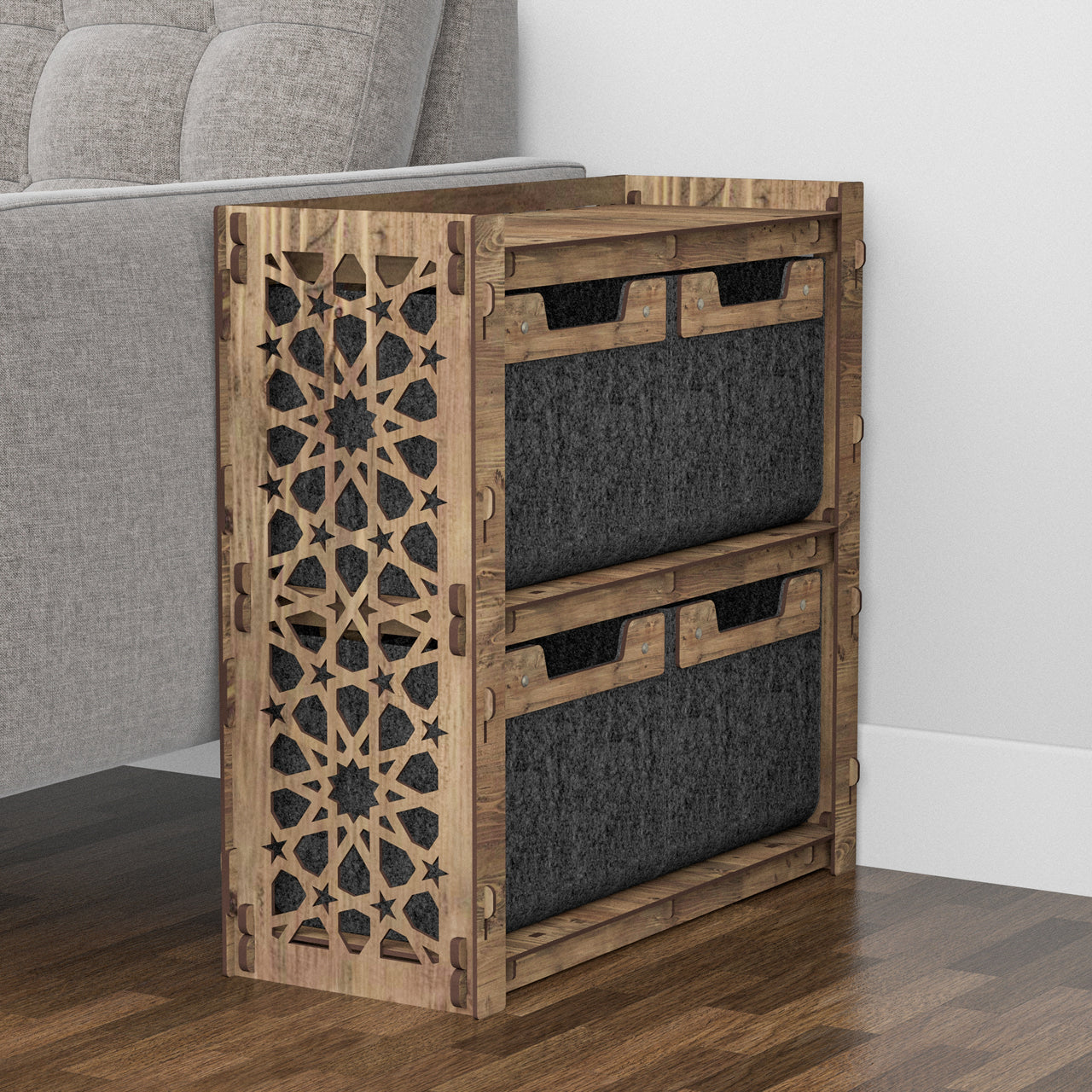 Arabic Side Table, End Table 4 Drawers [4 SMALL BLACK BINS]