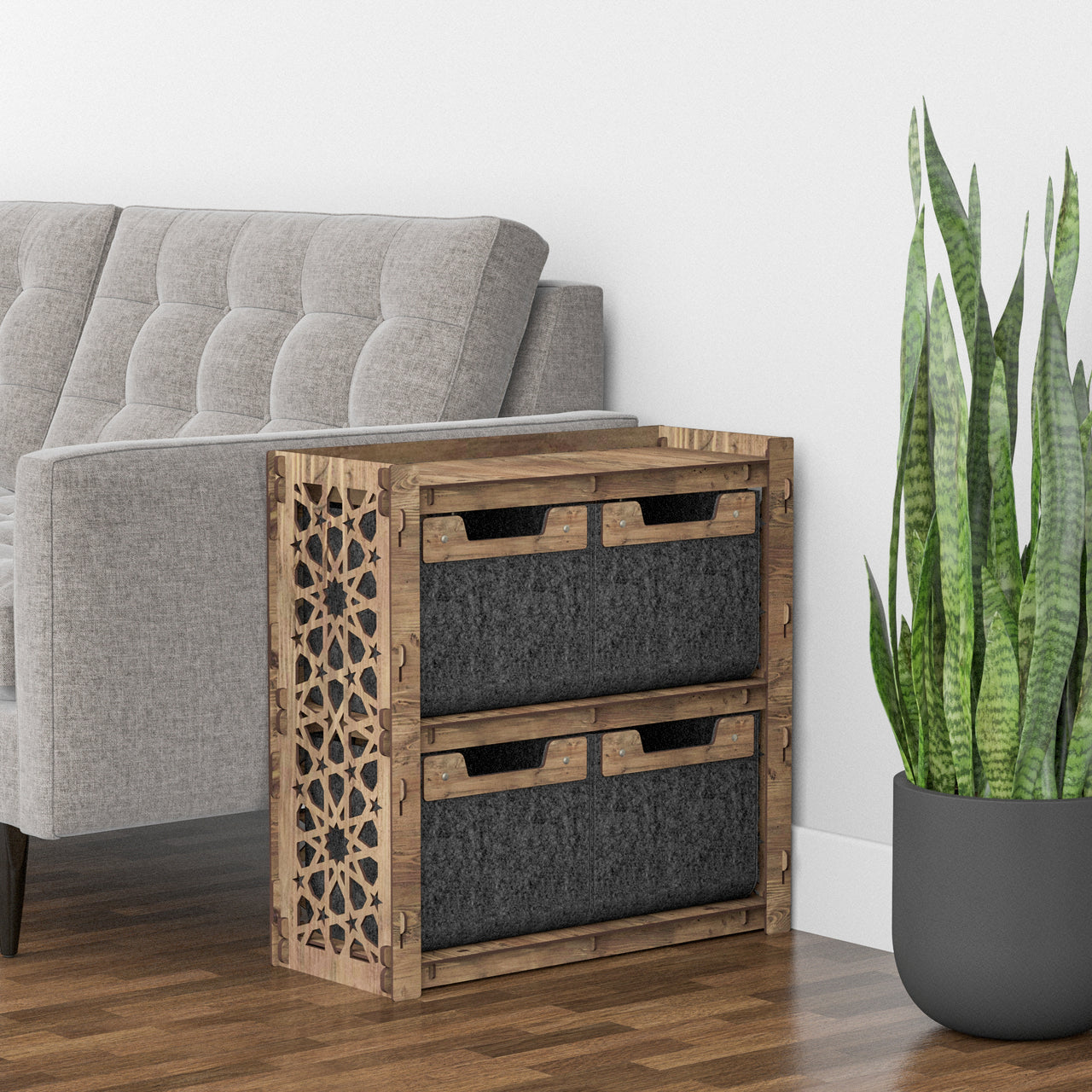 Arabic Side Table, End Table 4 Drawers [4 SMALL BLACK BINS]