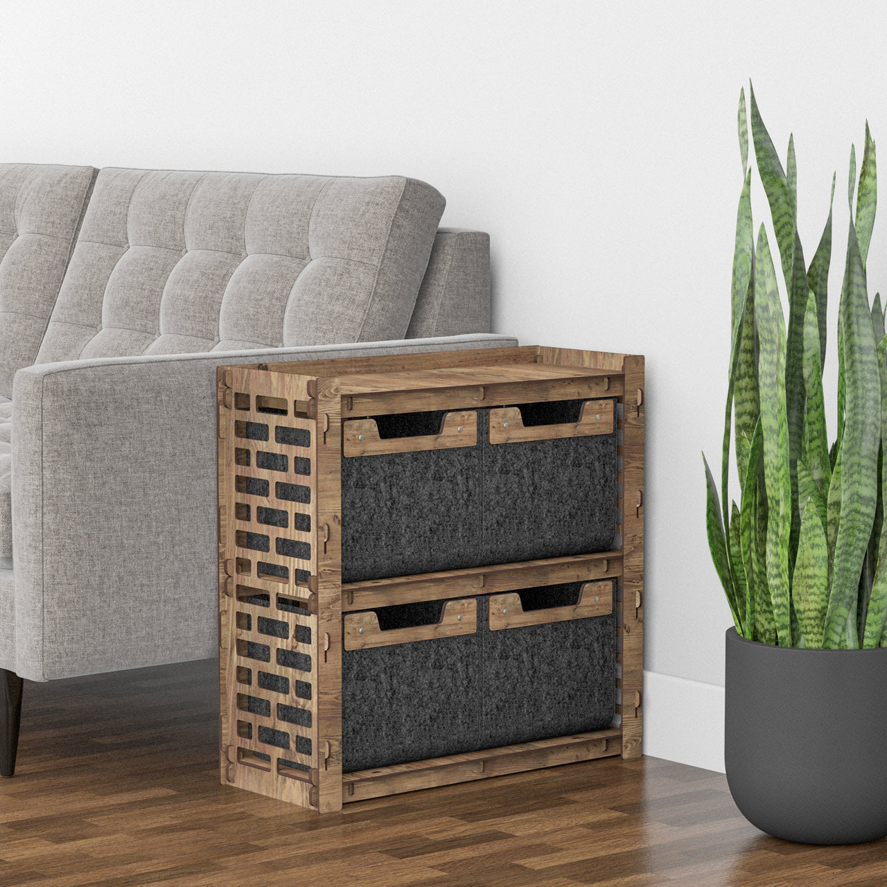 Brickwall Side Table, End Table 4 Drawers [4 SMALL BLACK BINS]