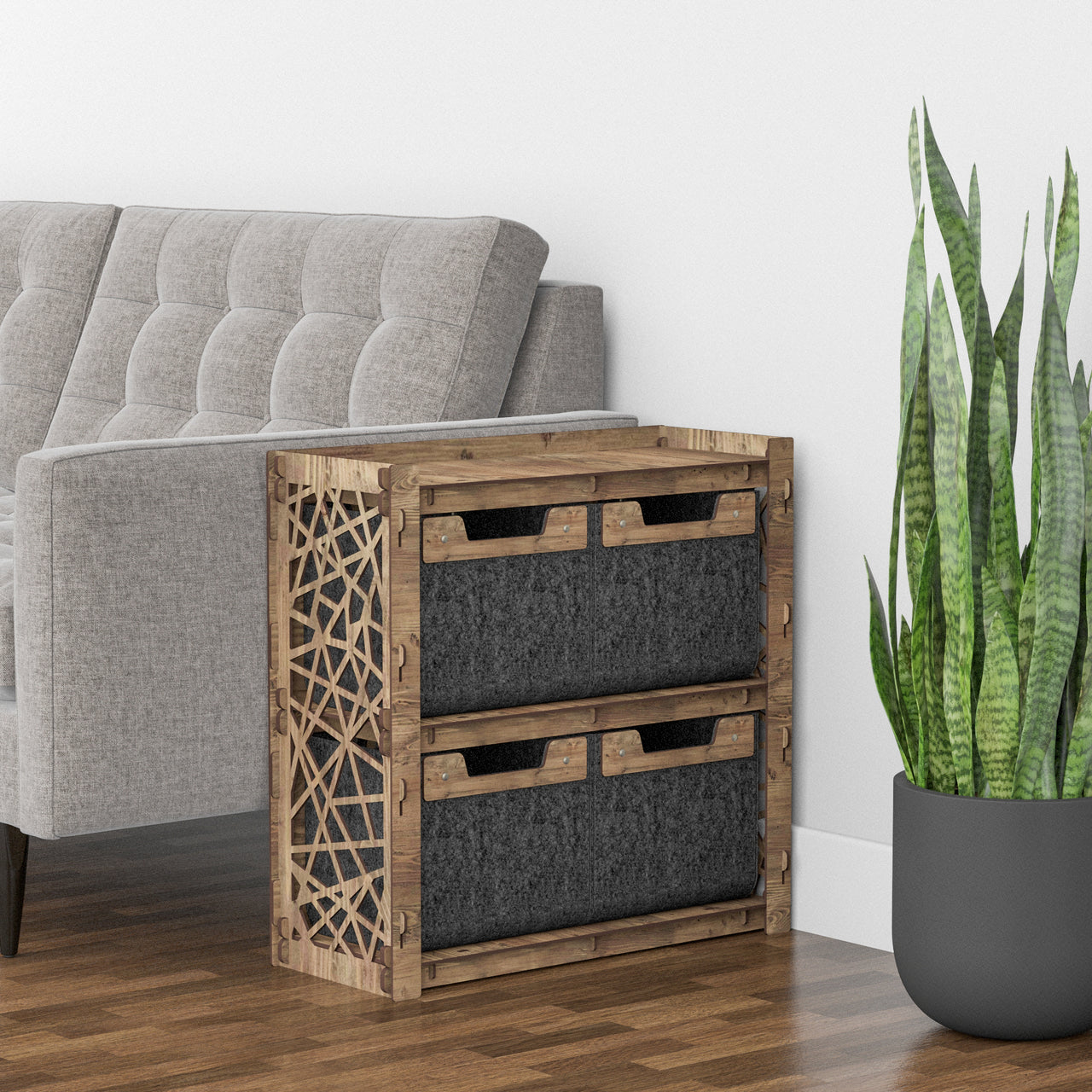 Crystals Side Table, End Table 4 Drawers [4 SMALL BLACK BINS]