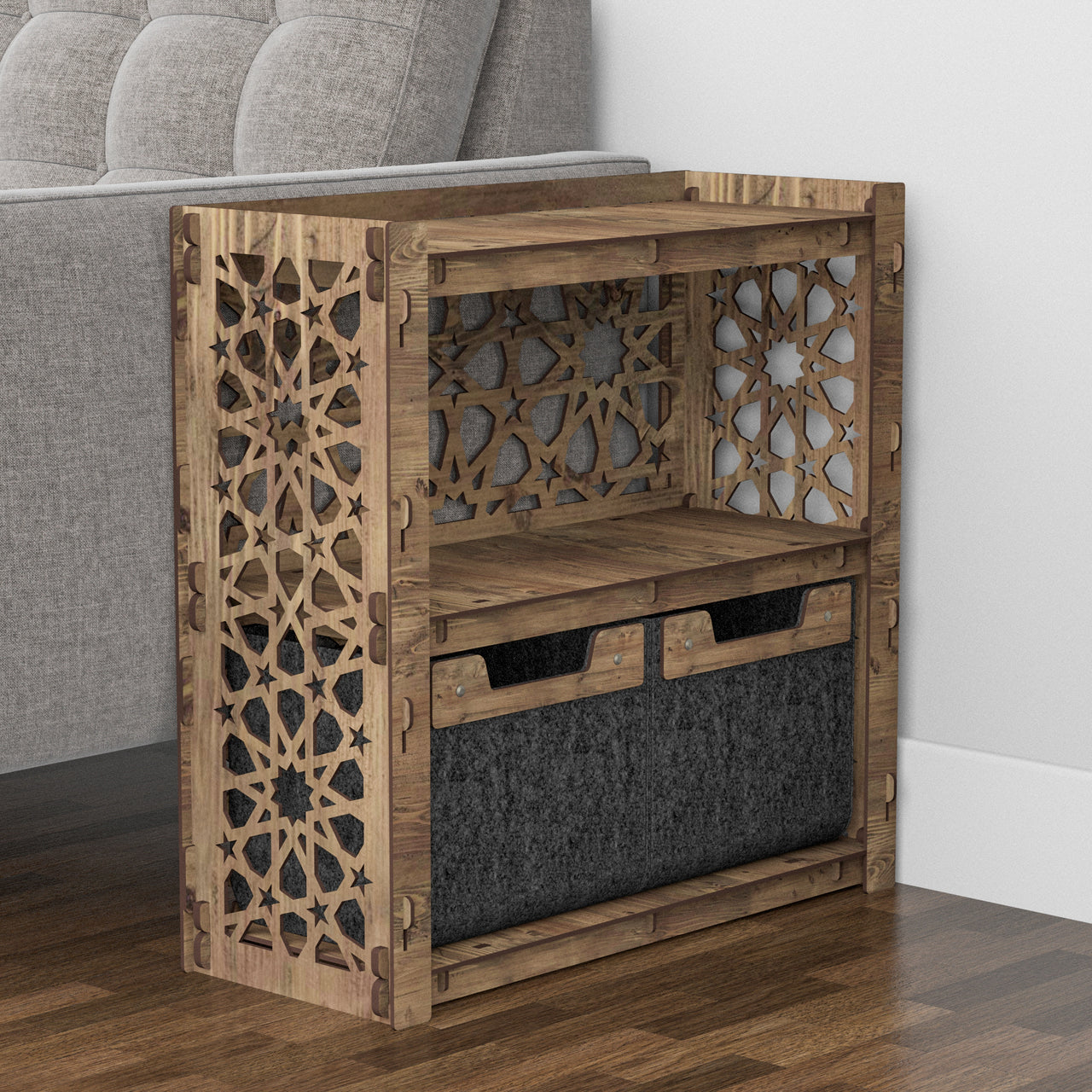 Arabic Side Table, End Table 2 Drawers [2 SMALL BLACK BINS]