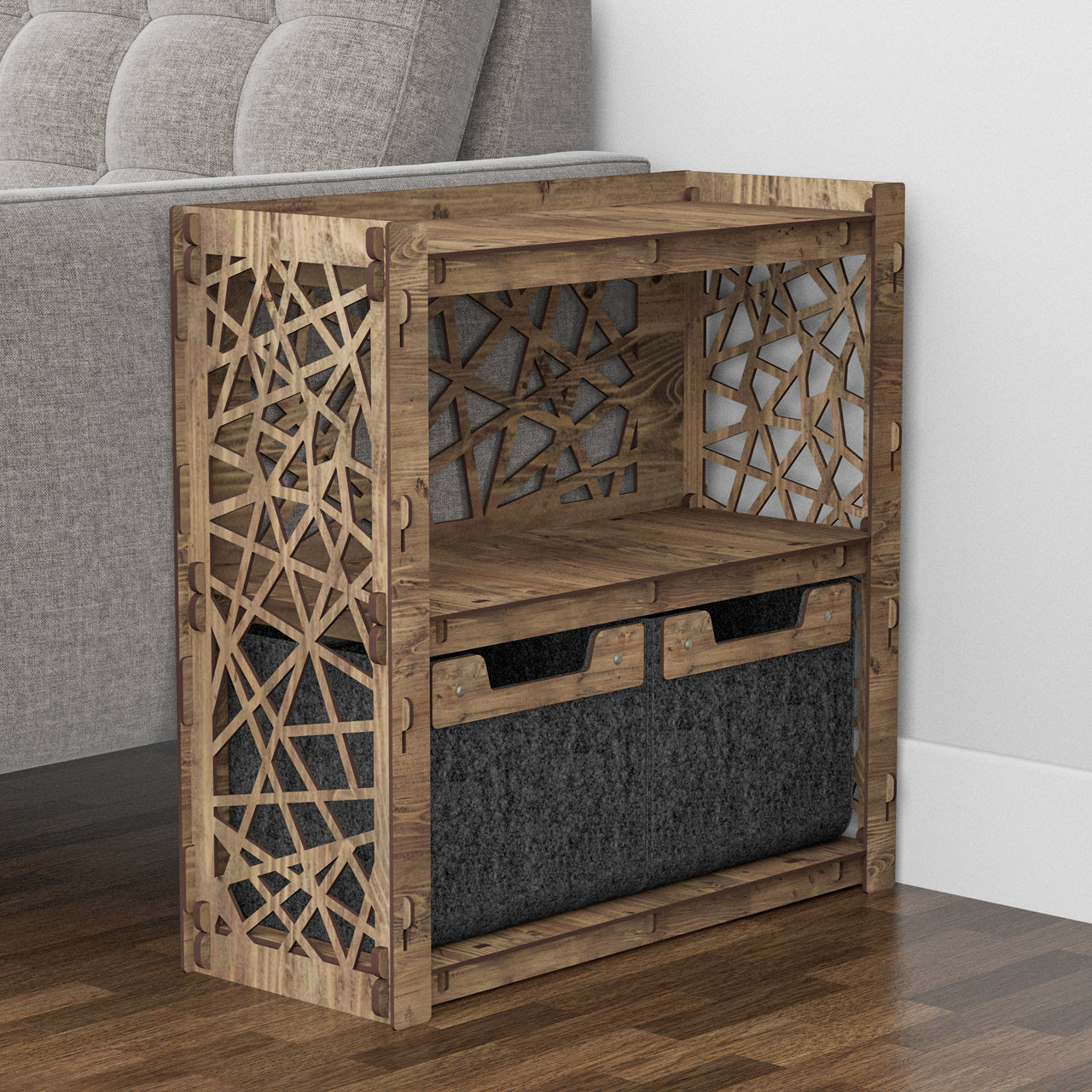 Crystals Side Table, End Table 2 Drawers [2 SMALL BLACK BINS]