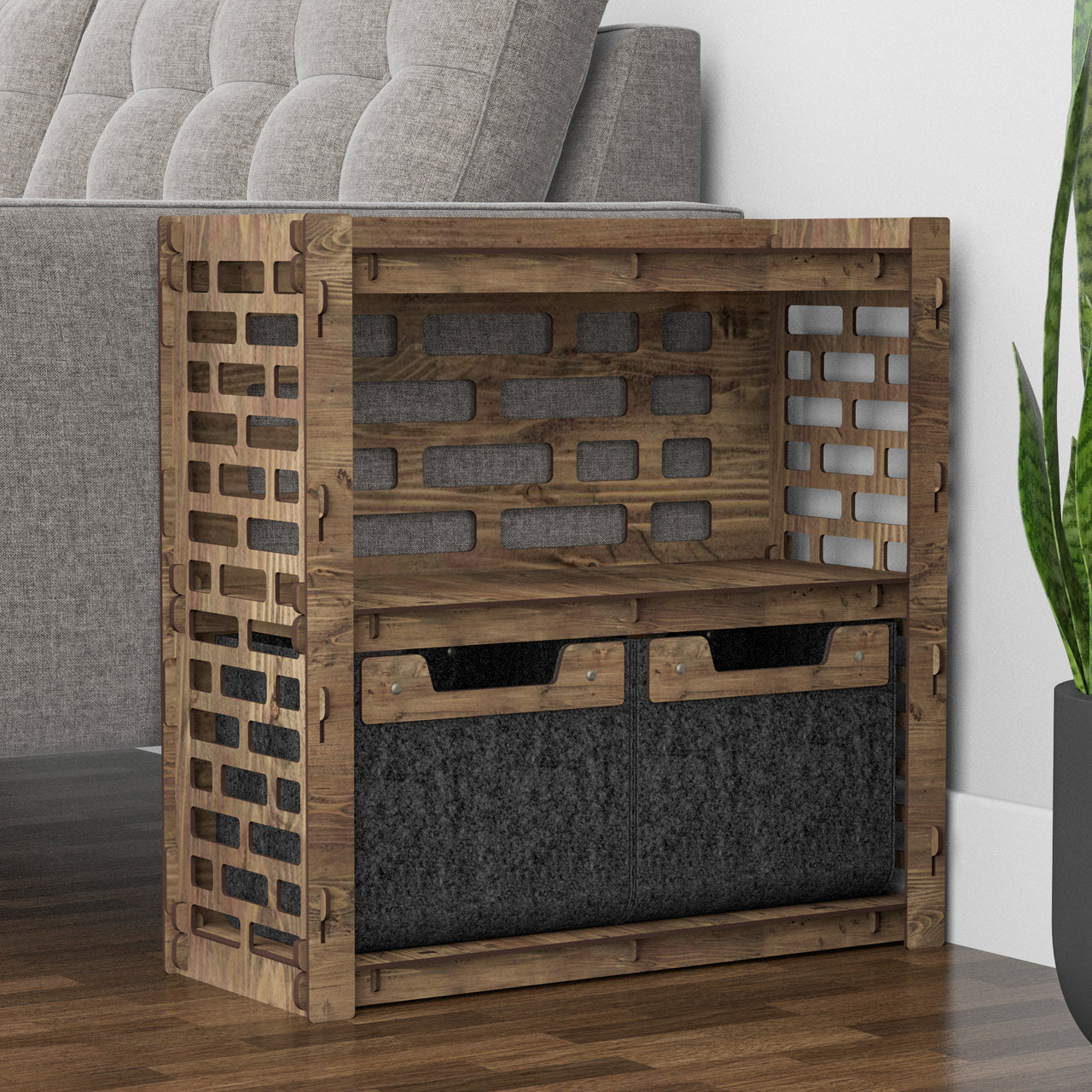 Brickwall Side Table, End Table 2 Drawers [2 SMALL BLACK BINS]