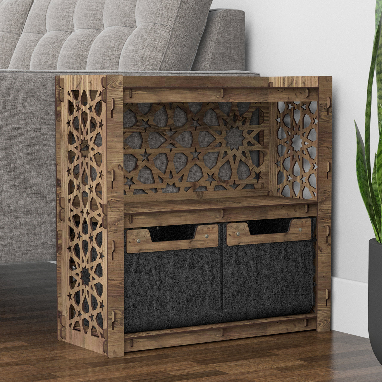 Arabic Side Table, End Table 2 Drawers [2 SMALL BLACK BINS]