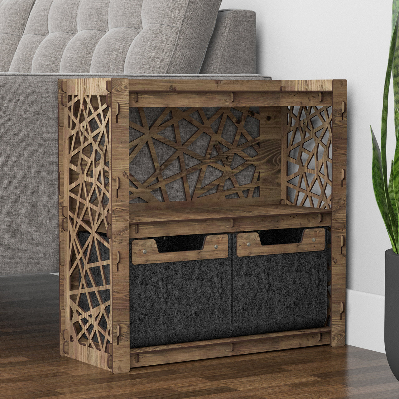 Crystals Side Table, End Table 2 Drawers [2 SMALL BLACK BINS]