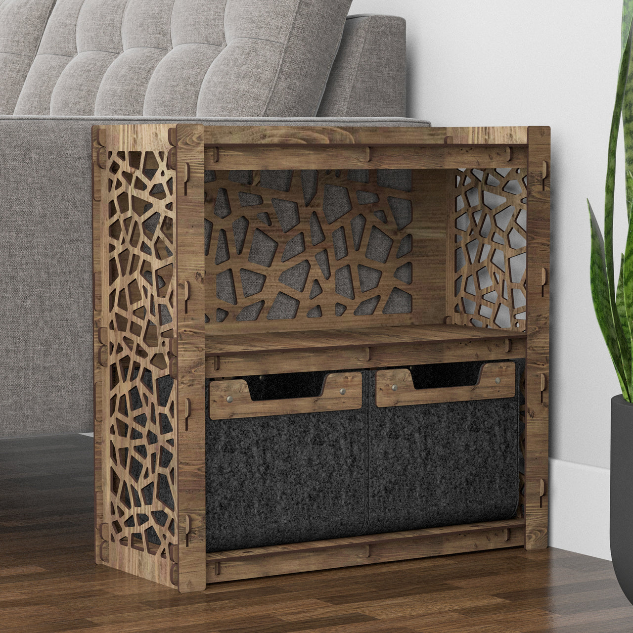 Stones Side Table, End Table 2 Drawers [2 SMALL BLACK BIN]