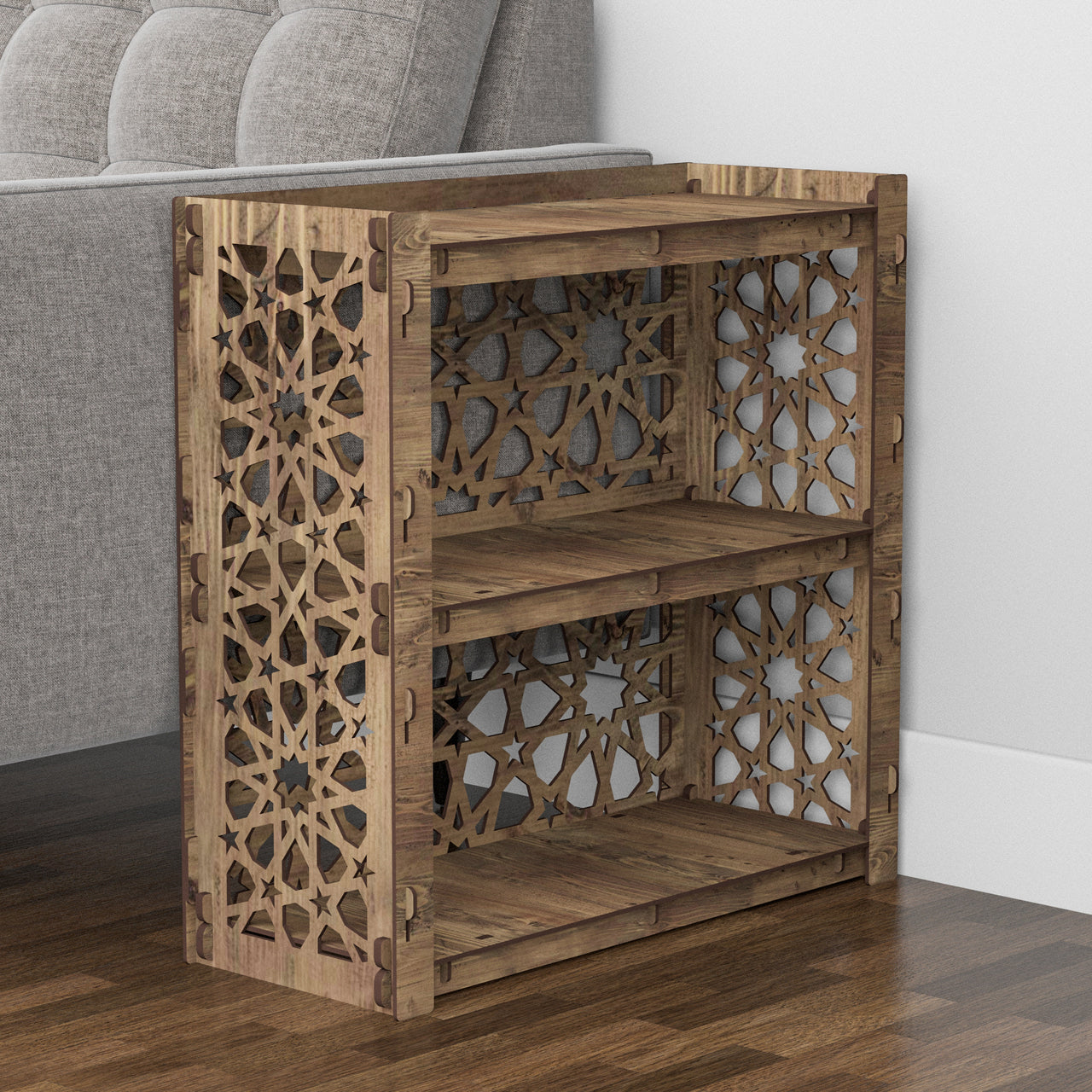 Arabic Side Table, End Table 4 Drawers [4 SMALL GRAY BINS]