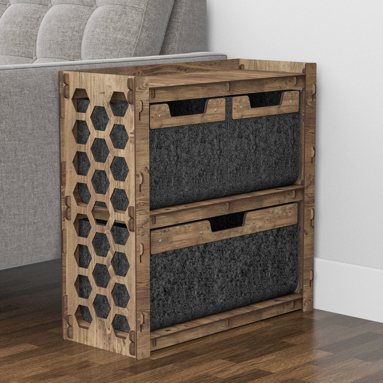 Honeycomb Side Table, End Table 3 Drawers [1L 2S BLACK BIN]